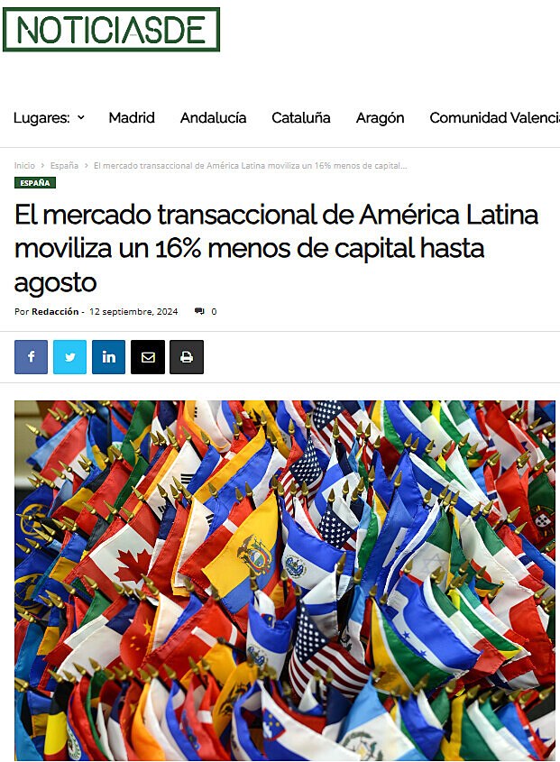 El mercado transaccional de Amrica Latina moviliza un 16% menos de capital hasta agosto